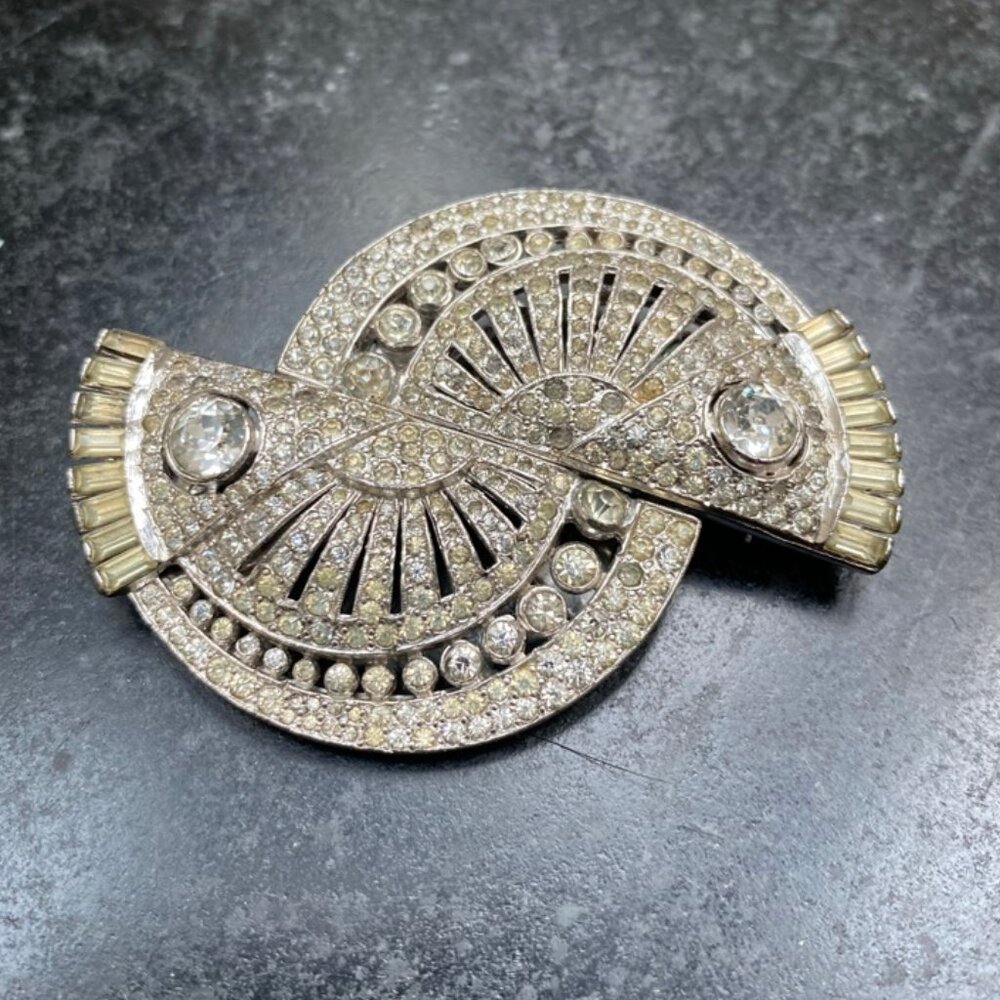 RARE SPECTACULAR DESIGN!, AUTHENTIC VINTAGE ART DECO CLIP-MATES BROOCH / PIN KTF